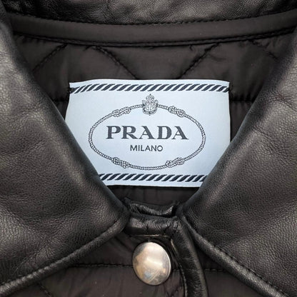 Prada Jacket Quilted 36 Re-Nylon Lambskin Triangle Logo Black Silver — view 8
