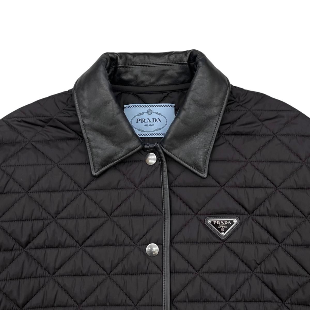 Prada Jacket Quilted 36 Re-Nylon Lambskin Triangle Logo Black Silver — view 3