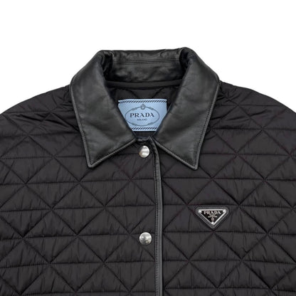 Prada Jacket Quilted 36 Re-Nylon Lambskin Triangle Logo Black Silver — view 3