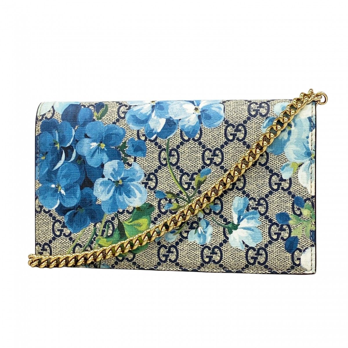 Gucci Shoulder Wallet GG Blue Mus Beige Gold