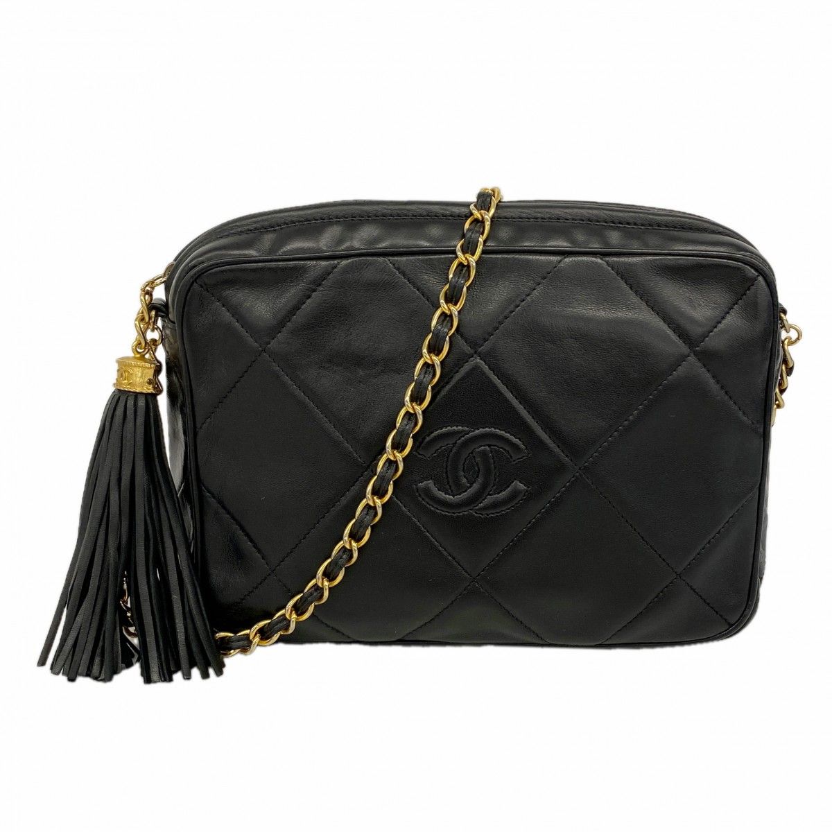 Chanel Shoulder Bag Lambskin Black Gold