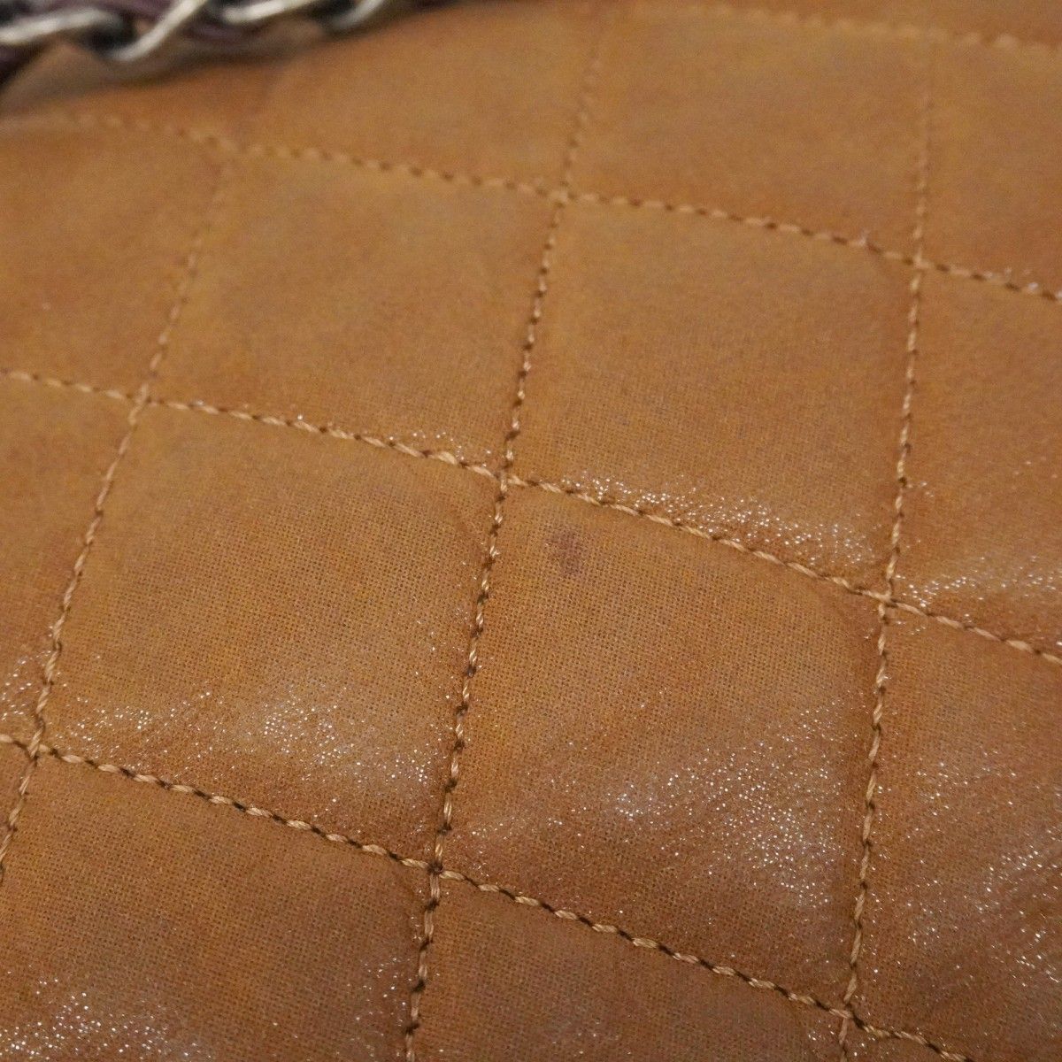 Chanel Shoulder Bag Quilted Sparkle Leather Brown Silver — view 7