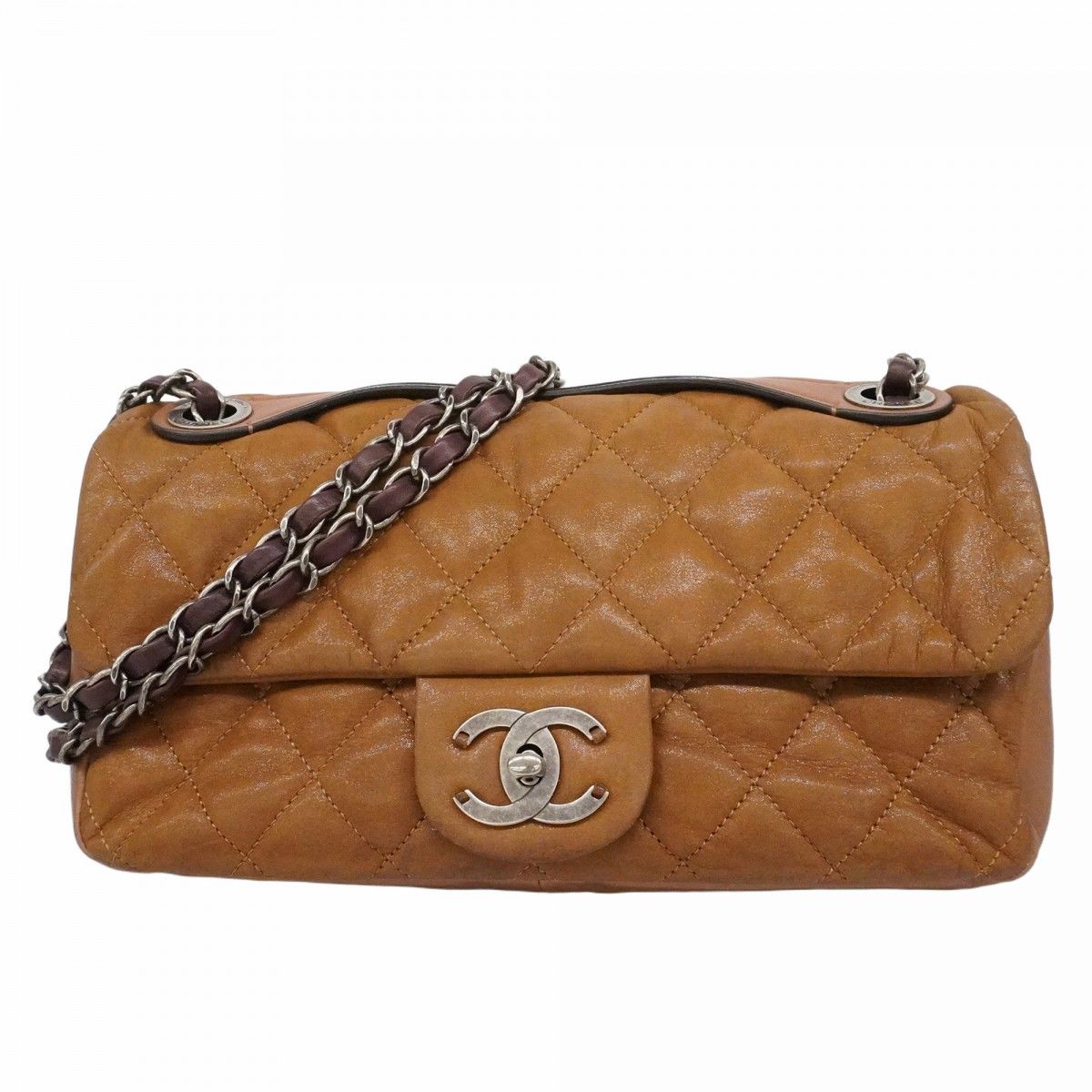 Chanel Shoulder Bag Quilted Sparkle Leather Brown Silver