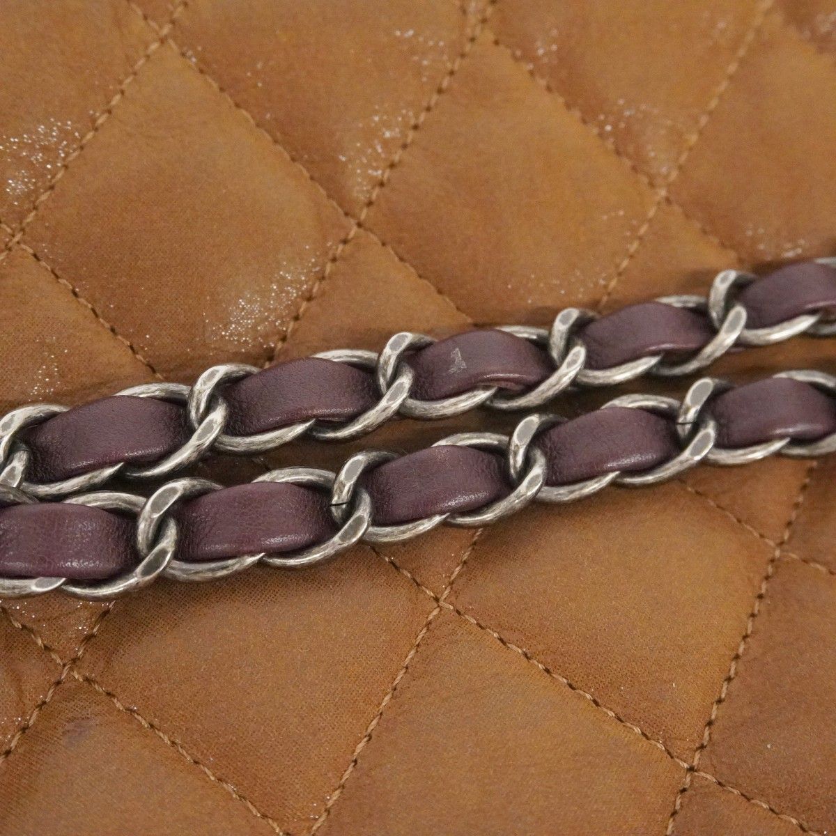Chanel Shoulder Bag Quilted Sparkle Leather Brown Silver — view 9