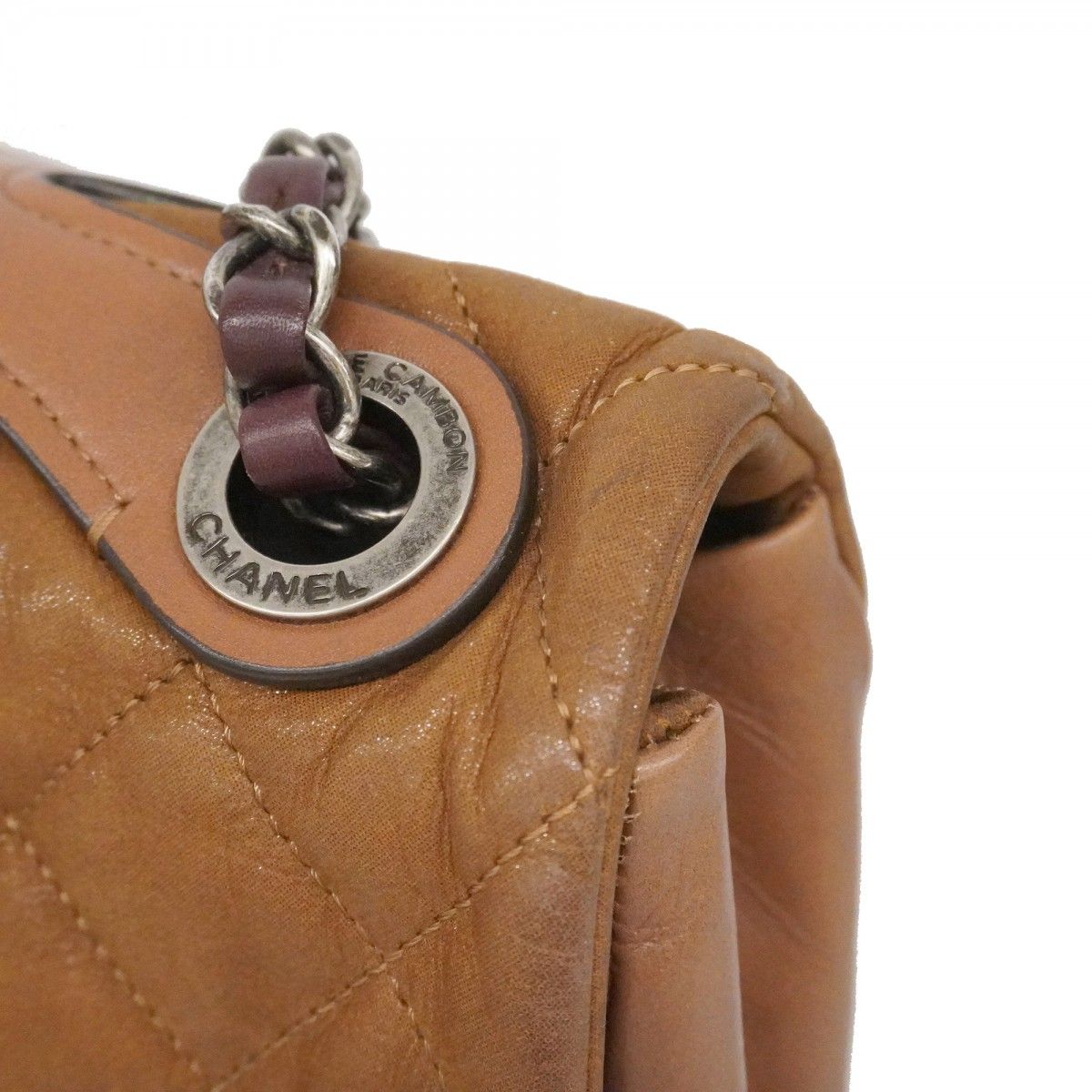Chanel Shoulder Bag Quilted Sparkle Leather Brown Silver — view 8