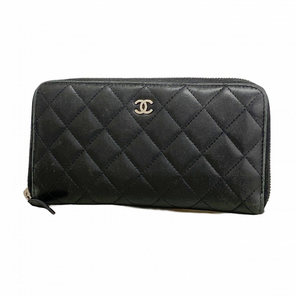 Chanel Wallet Quilted Lambskin Black Silver