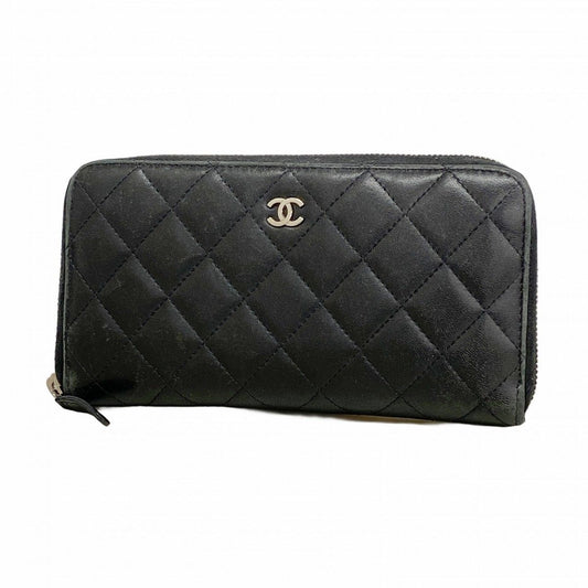 Chanel Wallet Quilted Lambskin Black Silver