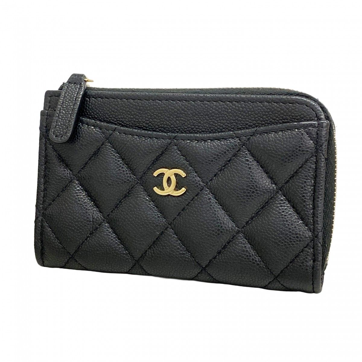 Chanel Coin Case Quilted Caviar Leather Black Gold