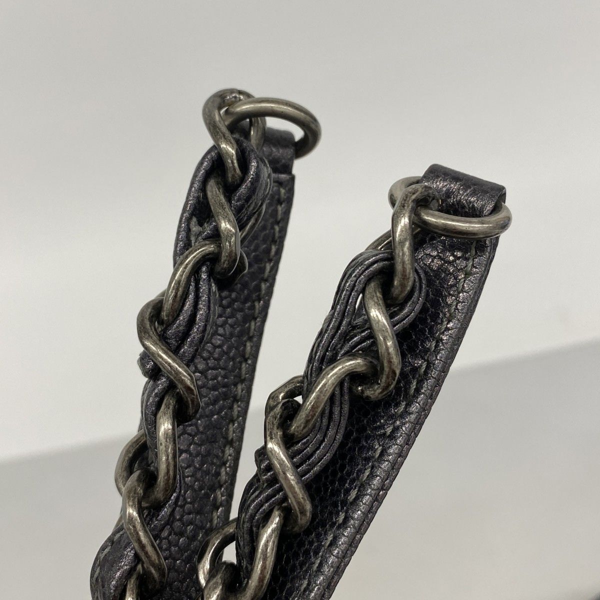Chanel Chain Tote Quilted Caviar Leather Dark Gray Silver — view 9