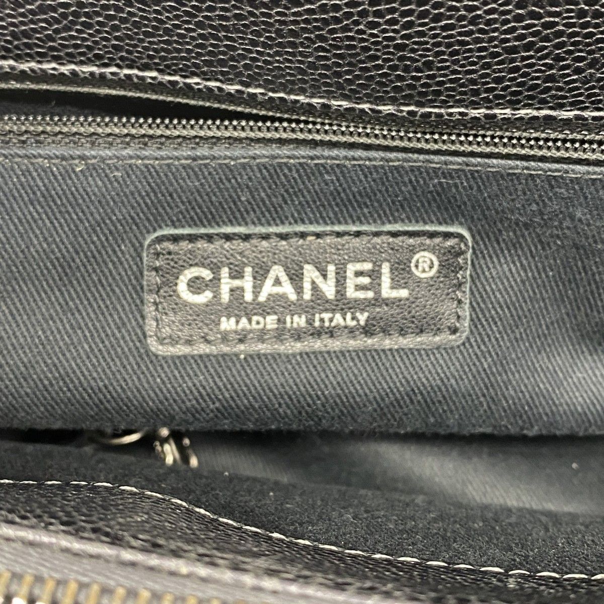 Chanel Chain Tote Quilted Caviar Leather Dark Gray Silver — view 5