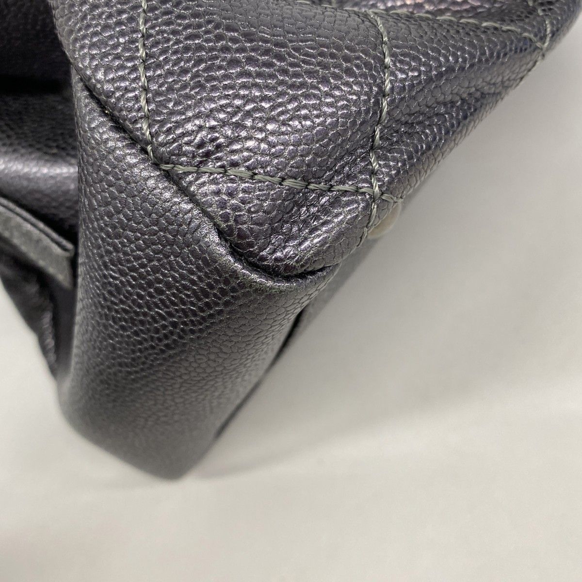 Chanel Chain Tote Quilted Caviar Leather Dark Gray Silver — view 7