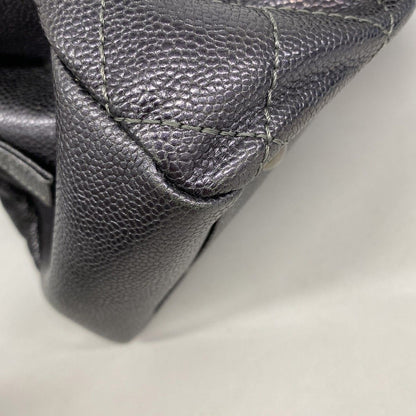 Chanel Chain Tote Quilted Caviar Leather Dark Gray Silver — view 7