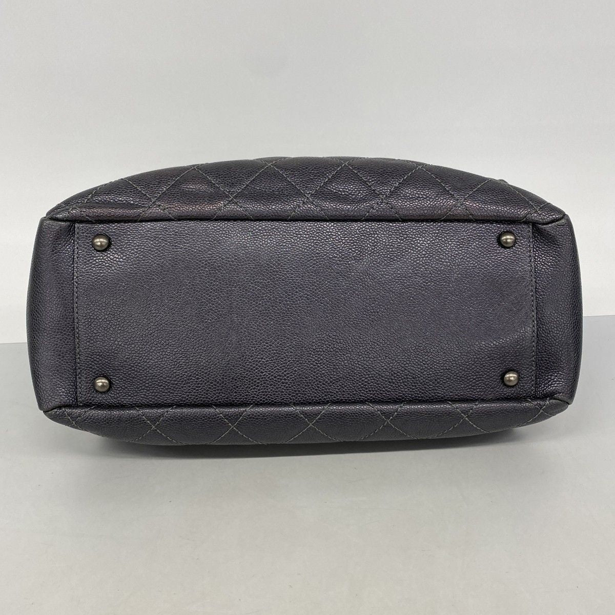 Chanel Chain Tote Quilted Caviar Leather Dark Gray Silver — view 3