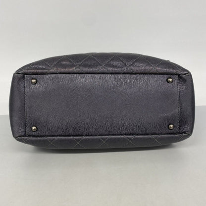 Chanel Chain Tote Quilted Caviar Leather Dark Gray Silver — view 3