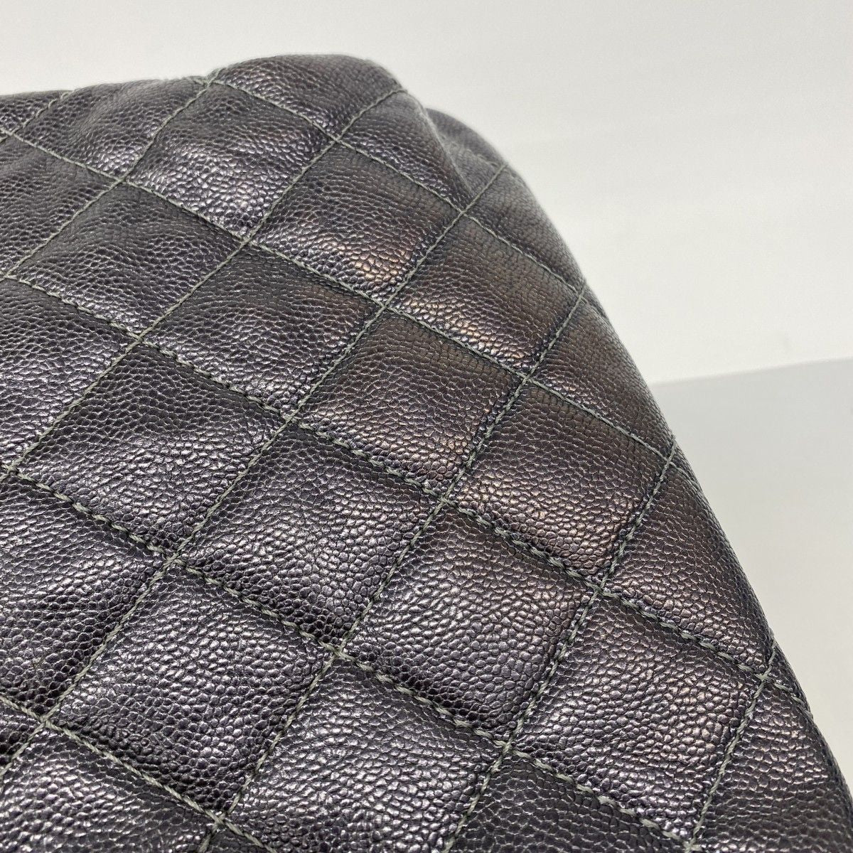 Chanel Chain Tote Quilted Caviar Leather Dark Gray Silver — view 8