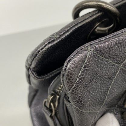 Chanel Chain Tote Quilted Caviar Leather Dark Gray Silver — view 6
