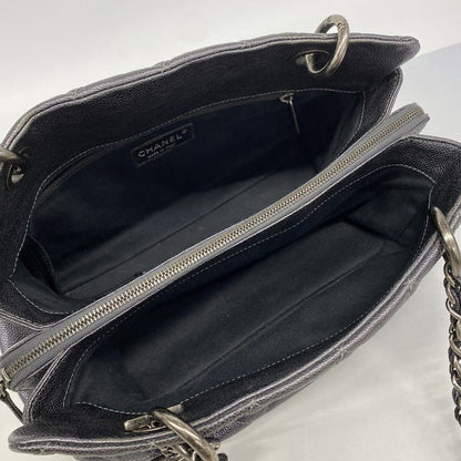 Chanel Chain Tote Quilted Caviar Leather Dark Gray Silver — view 4