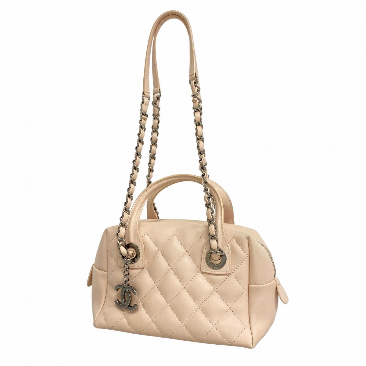 Chanel Handbag Quilted Lambskin Pink Silver 2-Way Bag