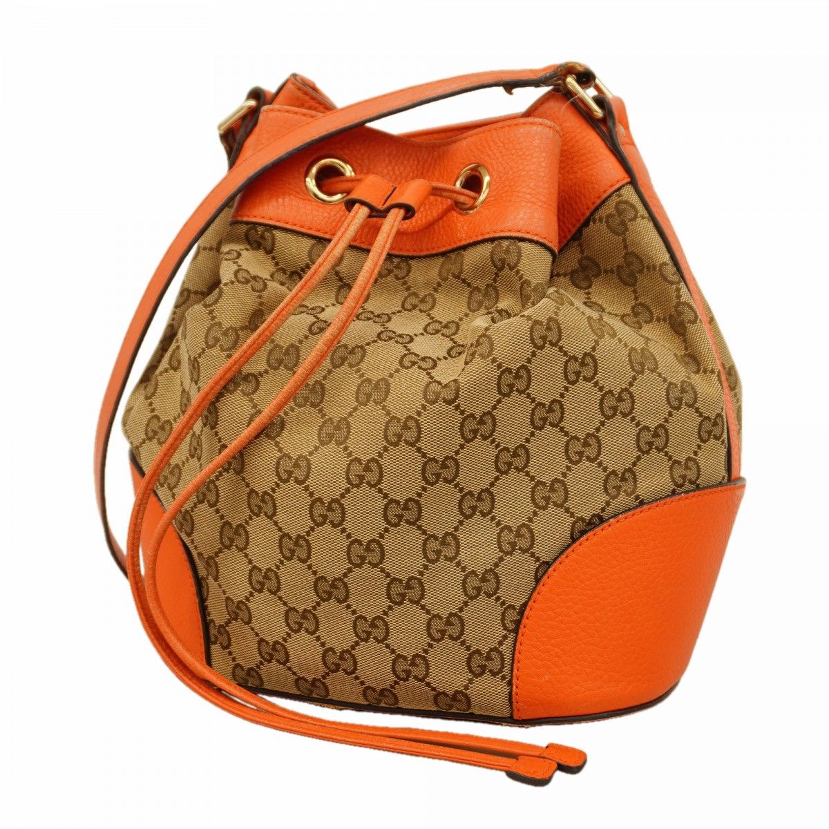 Gucci Shoulder Bag GG Canvas Brown Orange Champagne Gold