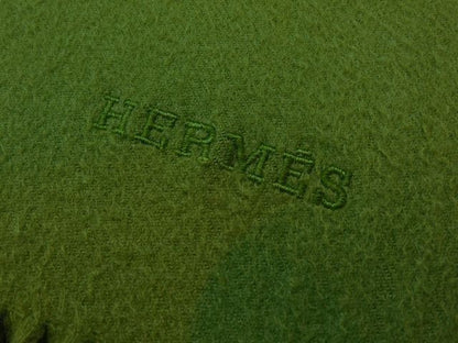 Hermes Cashmere 100% Large Shawl Green Scarf — view 2