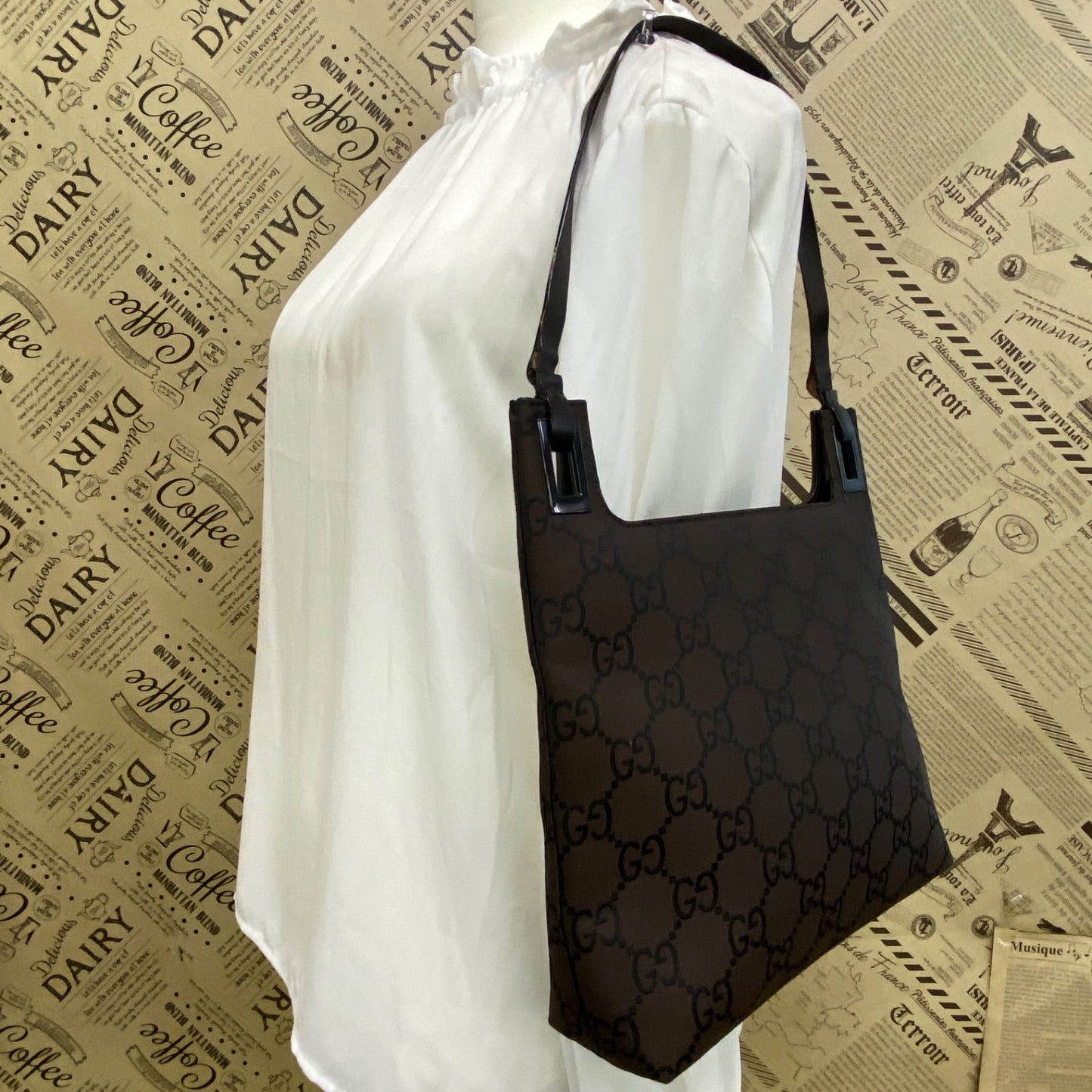 Gucci Handbag Shoulder GG Nylon Brown Business — view 3