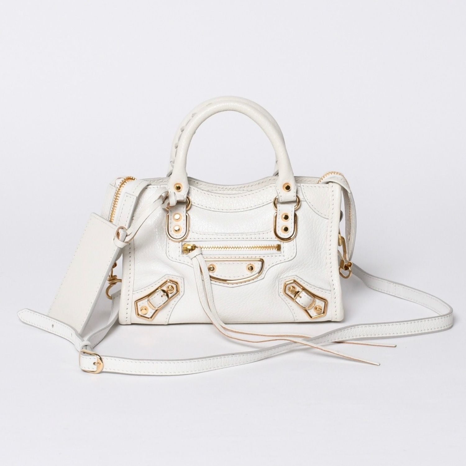 Balenciaga Mini City 2-Way Handbag White Leather