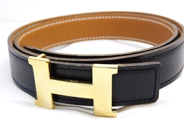 Hermes Mini Constance Belt Buckle 72 cm Reversible Black Brown Gold