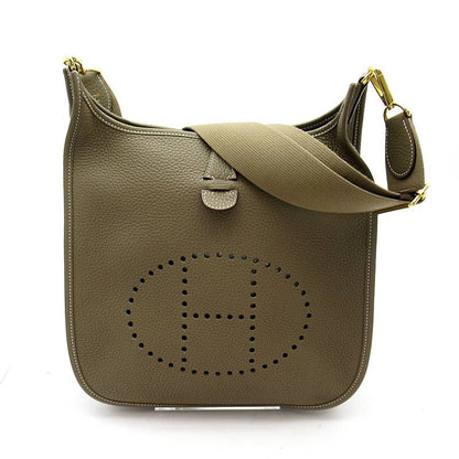 Hermes Evelyne 3 PM Taurillon Clemence Shoulder Bag Etoupe