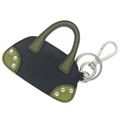 Prada Bag Motif Key Holder Leather Black Green — view 2
