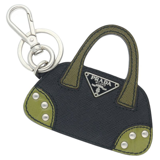 Prada Bag Motif Key Holder Leather Black Green