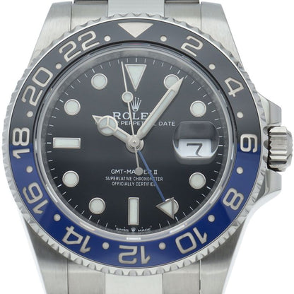 Rolex GMT Master 2 Watch Oyster Box SS Black Polished