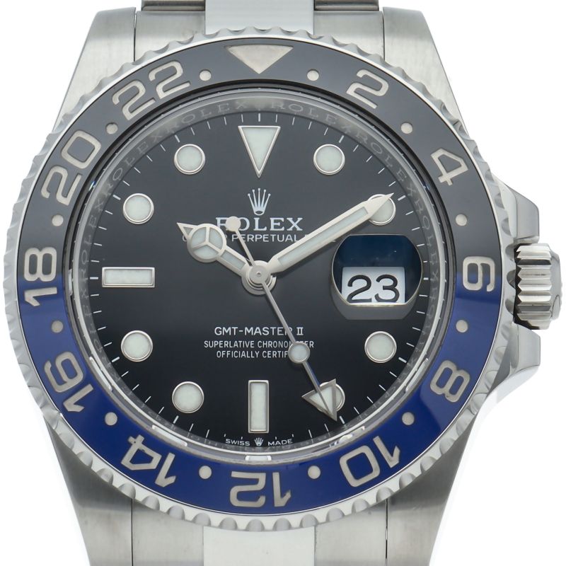 Rolex GMT Master 2 Watch Oyster Box SS Black Polished