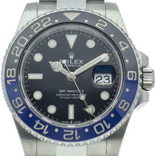 Rolex GMT Master 2 Watch Oyster Box SS Black Polished