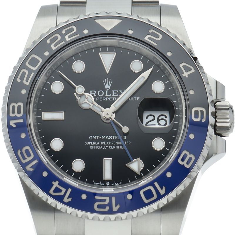 Rolex GMT Master 2 Watch Oyster Box SS Black Polished
