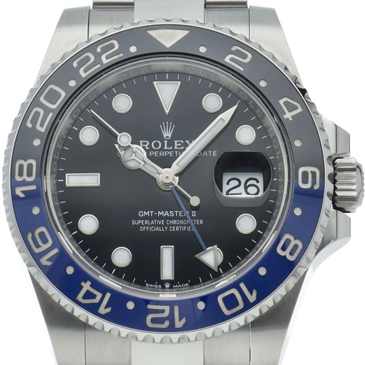 Rolex GMT Master 2 Watch Oyster Box SS Black Polished