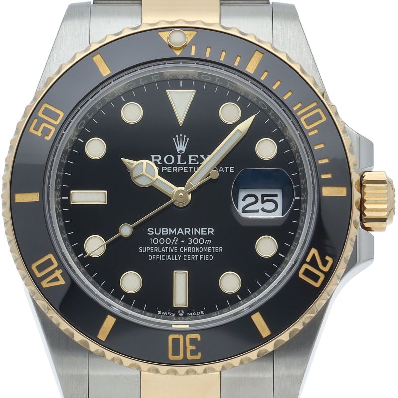 Rolex Submariner Date Watch 18k Yellow Gold SS Black Polished