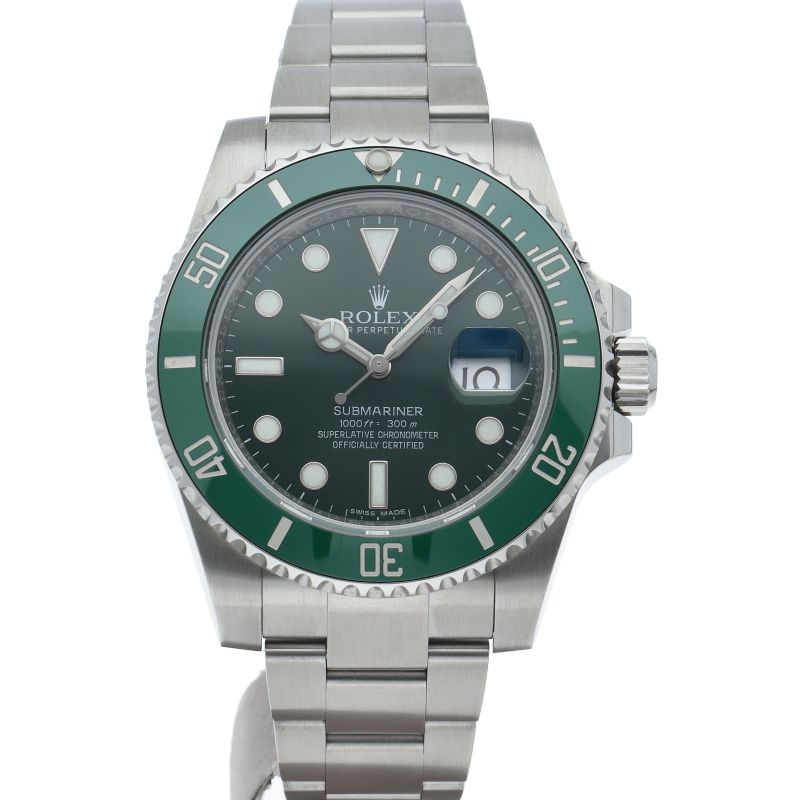 Rolex Submariner Date Watch Green Mirror Buckle SS Polished — view 2