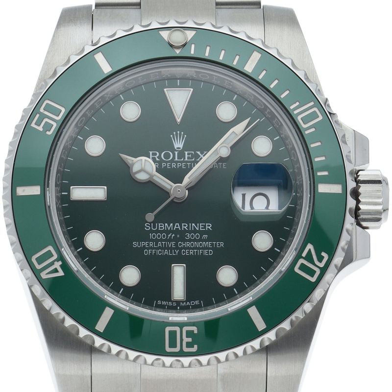 Rolex Submariner Date Watch Green Mirror Buckle SS Polished