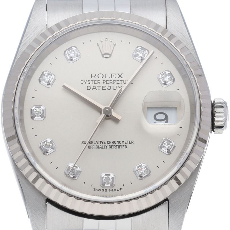 Rolex Datejust Watch Diamond 18k White Gold SS Silver Polished 19