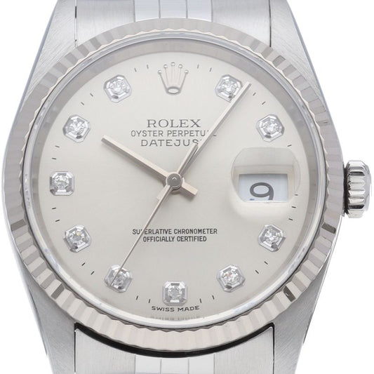 Rolex Datejust Watch Diamond 18k White Gold SS Silver Polished 19