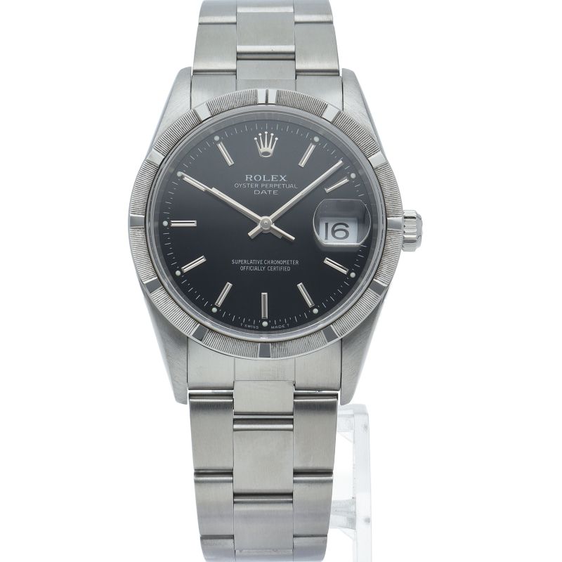 Rolex Oyster Perpetual Date Box SS Watch Black Polished — view 2