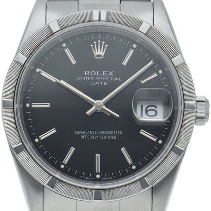Rolex Oyster Perpetual Date Box SS Watch Black Polished