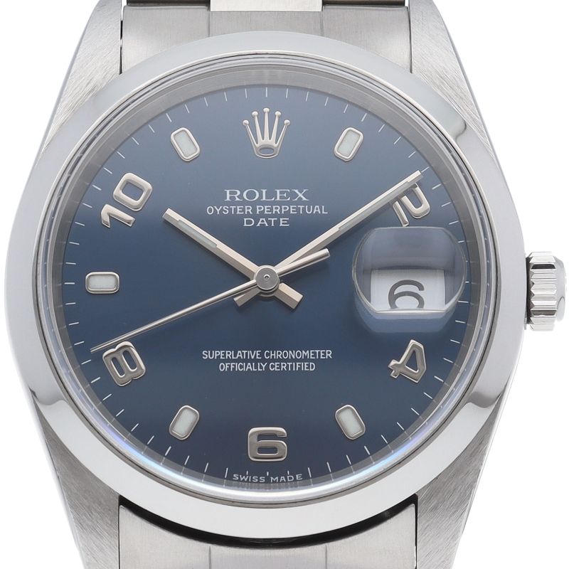 Rolex Oyster Perpetual Date Watch SS Blue Polished