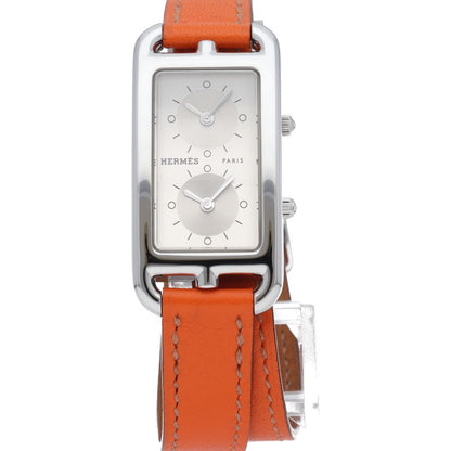 Hermes Capecod Duzon Double Tour Watch SS Leather Silver Polished — view 2