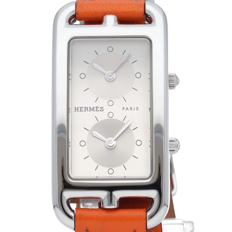 Hermes Capecod Duzon Double Tour Watch SS Leather Silver Polished