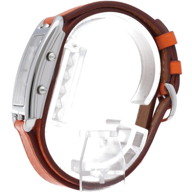Hermes Capecod Duzon Double Tour Watch SS Leather Silver Polished — view 3
