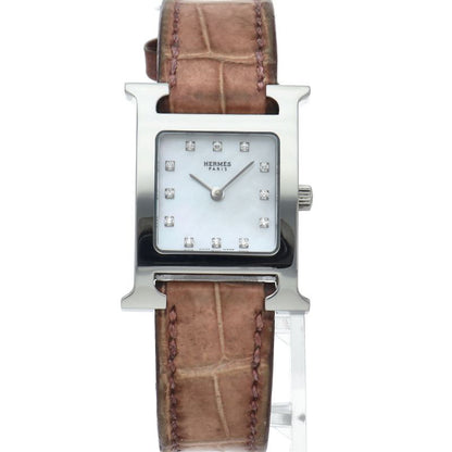Hermes Watch Diamond Shell Box SS Leather White Polished — view 2