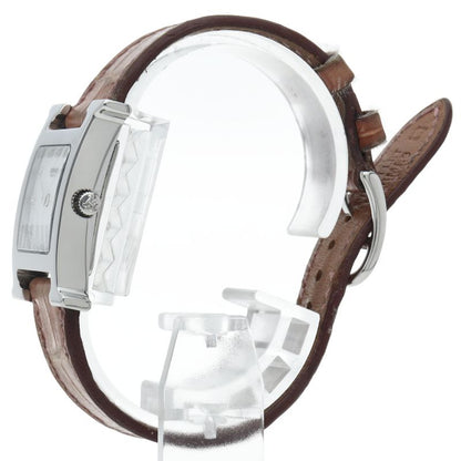 Hermes Watch Diamond Shell Box SS Leather White Polished — view 3