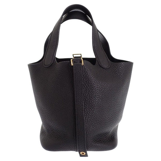 Hermes Picotin Lock PM Tote Taurillon Clemence Black Gold