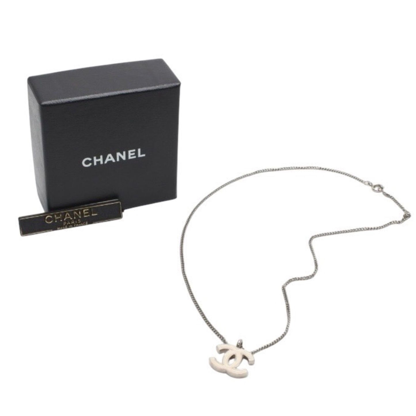 Chanel Necklace CC Logo Ivory 02c Silver